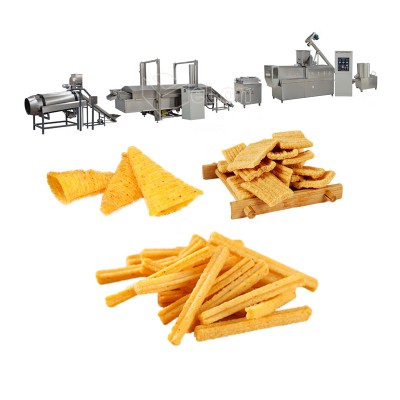 Fried puffed snacks food crispy chips making machine salad bugles triangle chips extrusion processing production line